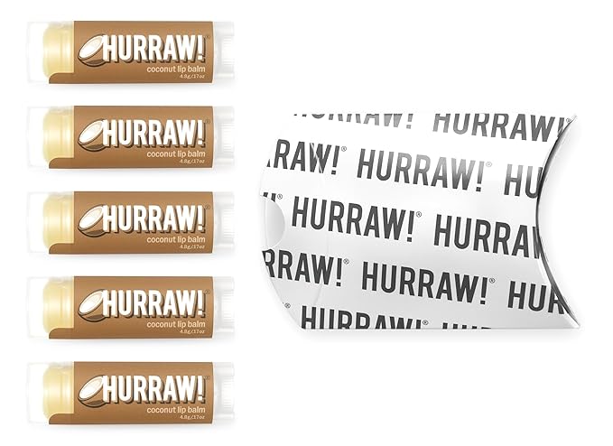 Hurraw! Coconut Lip Balm, 5 Pack: Organic, Certified Vegan, Cruelty and Gluten Free. Non-GMO, 100% Natural Ingredients. Bee, Shea, Soy and Palm Free. Made in USA-Velvo Beauty