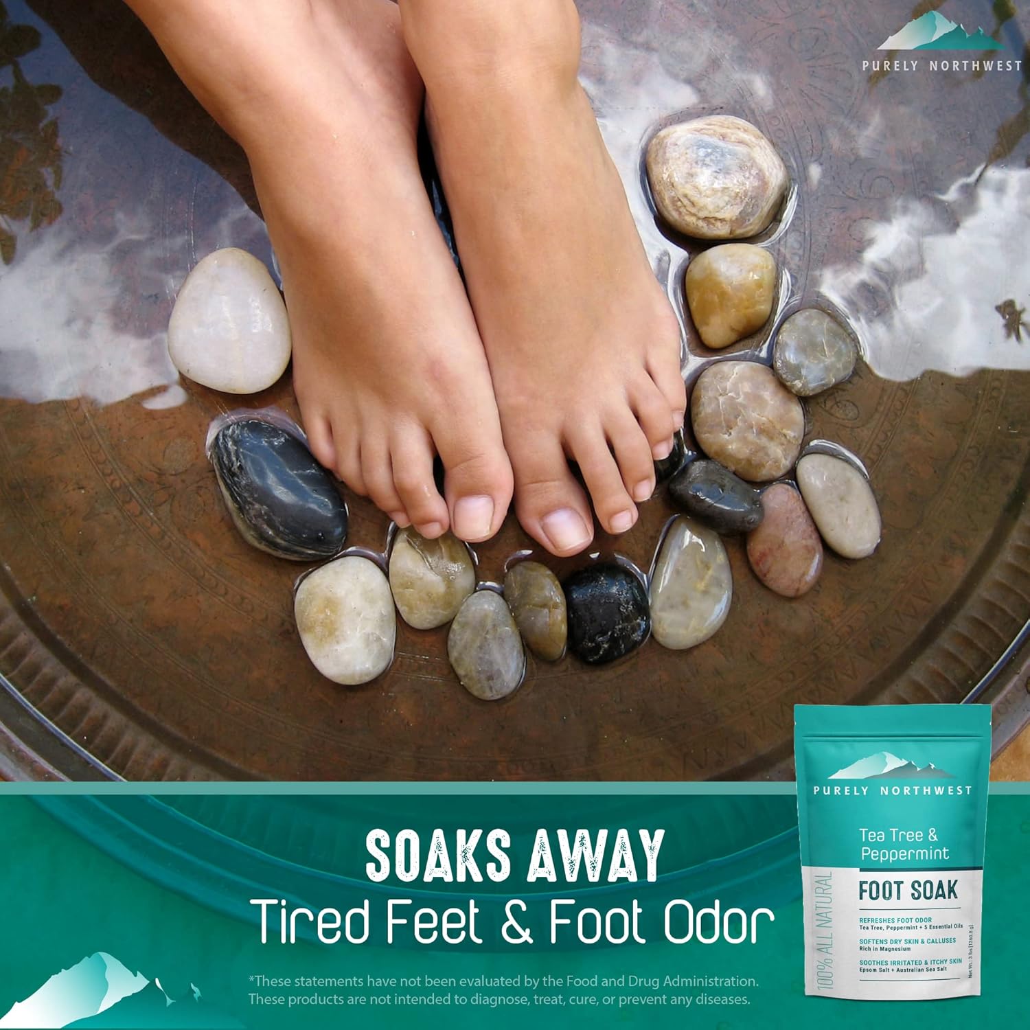 3 Pounds-Tea Tree, Peppermint, Foot Soak | MSM with Epsom Salt Soothes Burning & Itching from Athletes Foot & Foot Odors-Softens Dry Calloused Heels Made by Purely Northwest-Velvo Beauty