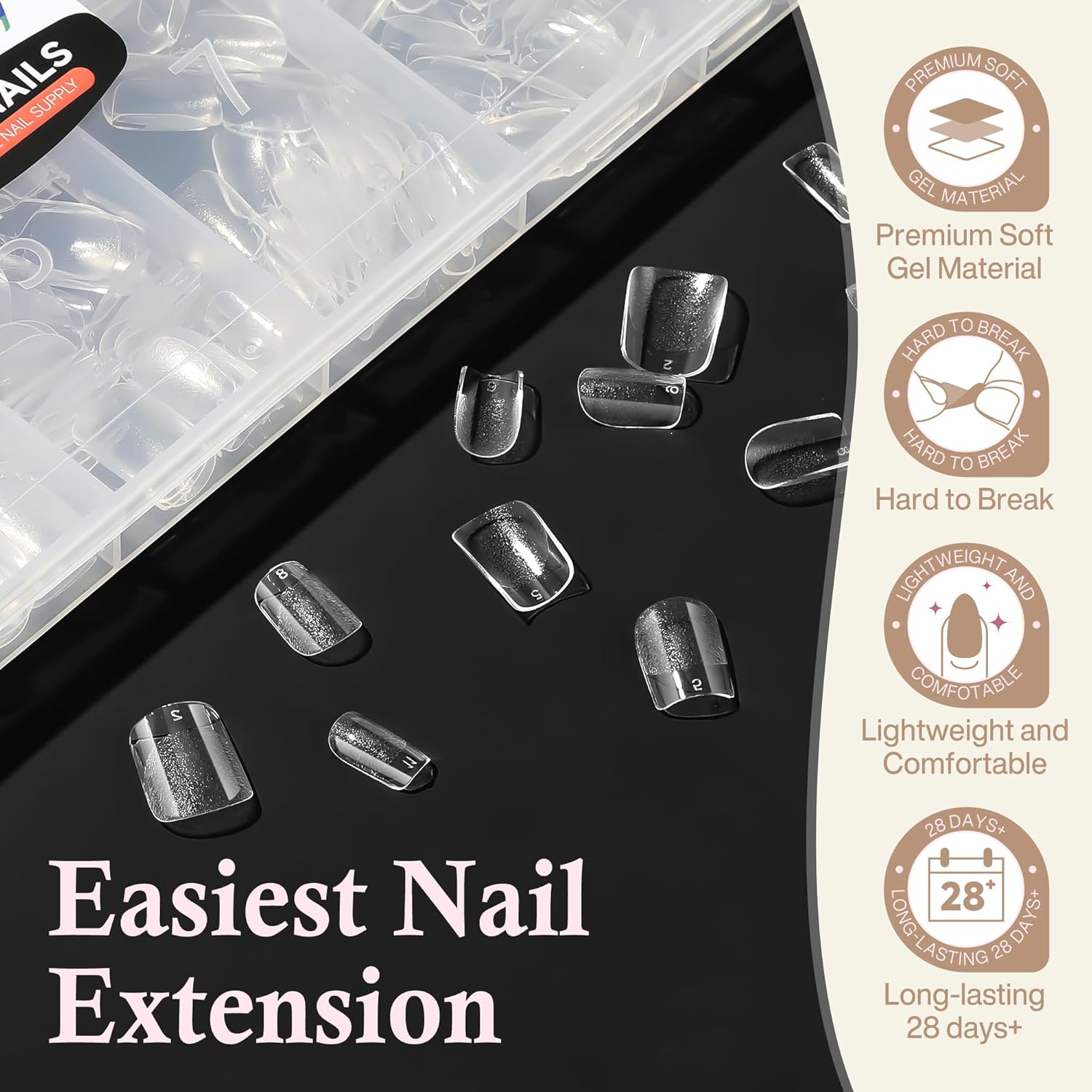 Extra Short Square Fake Nails, Soft Gel Pre-Shaped Acrylic XS Short Square Nail Tips, Half Matte Full Cover Clear Press on Flase Nail Tips for Nail Extension Home DIY 240pcs/12 Sizes-Velvo Beauty