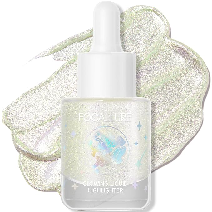 FOCALLURE Starfall Glowing Liquid Highlighter, Shimmering Body Oil, Non-Sticky Shimmer Liquid Luminizer, Non-Greasy, Face & Body Glitter Makeup for Costumes, Cosplay, Rave Festival, FIRELY FOREST-Velvo Beauty