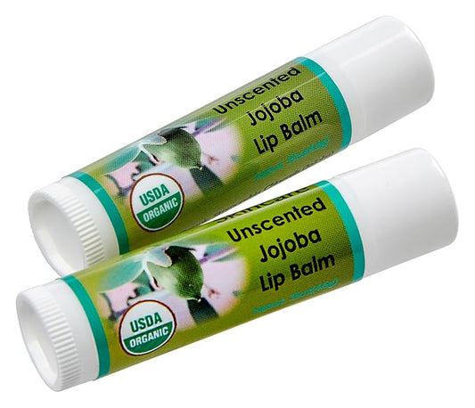 USDA Organic Unscented Lip Balm 2 Pack - Over 70% Pure Organic Jojoba Oil and Organic Beeswax, Soothes and Softens Dry, Cracked, and Sensitive Lips, No Added Scent, No added Taste 15 oz/4.6 gm-Velvo Beauty
