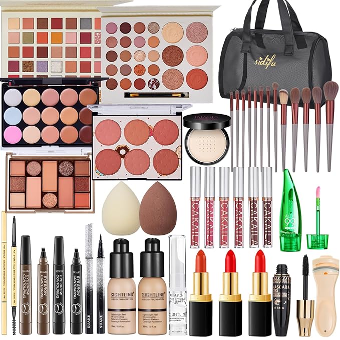 All in One Makeup Kit for Women Full Kit, Travel Makeup Kit, Makeup Gift Set for Women & Girls, Makeup Essential Bundle Include Foundation Eyeshadow Palette Lipstick Eyebrow Pencil Cosmetic Brush Set-Velvo Beauty
