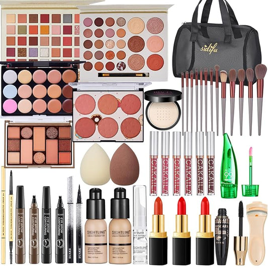 All in One Makeup Kit for Women Full Kit, Travel Makeup Kit, Makeup Gift Set for Women & Girls, Makeup Essential Bundle Include Foundation Eyeshadow Palette Lipstick Eyebrow Pencil Cosmetic Brush Set-Velvo Beauty