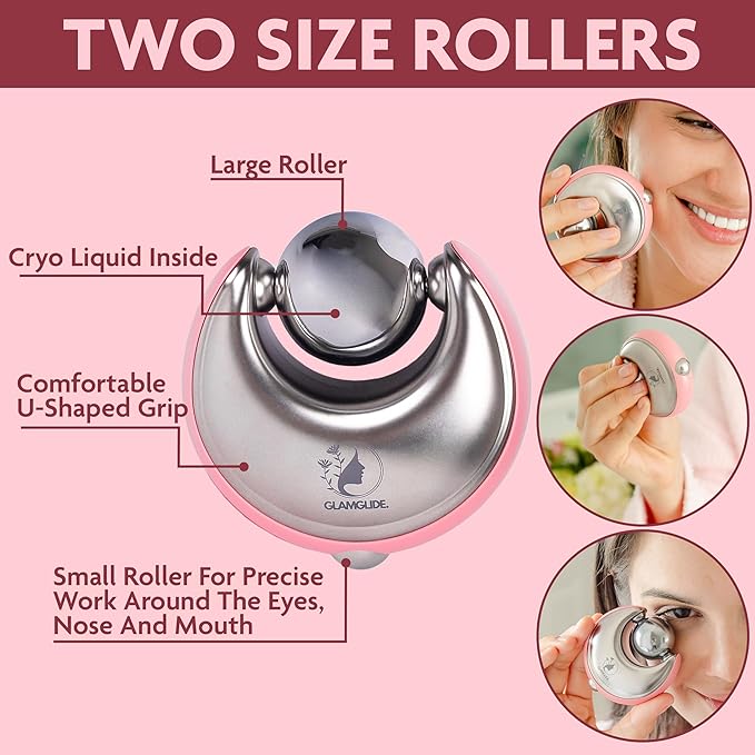 Cryo-Infused Ice Roller for Face Women Pack of 2 - Ergonomic Facial Ice Roller for Eyes, Cheeks, Nose, Mouth, Neck - Travel Freezer Face Depuffer Massager - Skincare Beauty Ice Globes for Face-Velvo Beauty