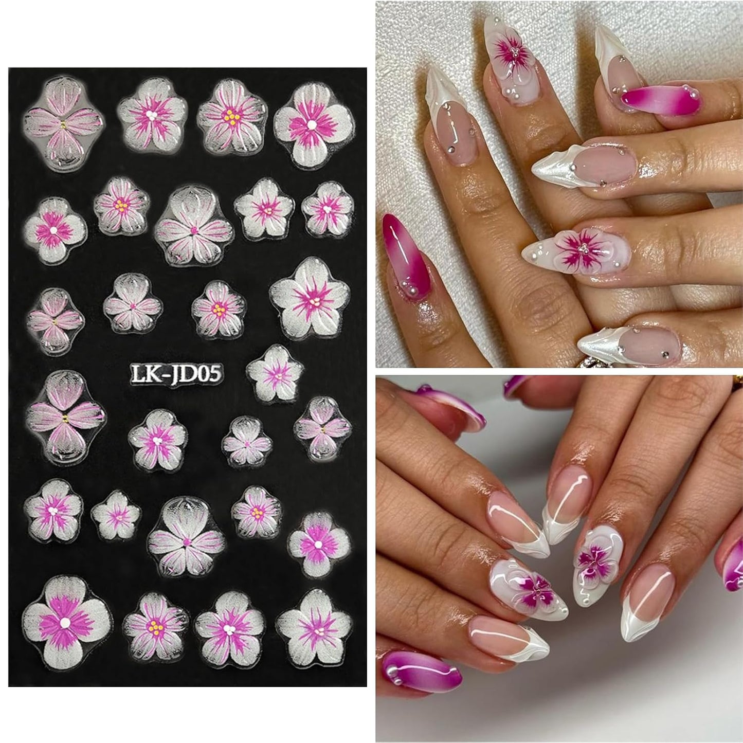 Flowers Nail Stickers 5D Embossed Nail Art 6 Sheets Colorful Nails Decals 3D Self-Adhesive Plumeria Supplies for Women Girls Manicure Nail Decoration Spring Summer Nails Design Sticker-Velvo Beauty