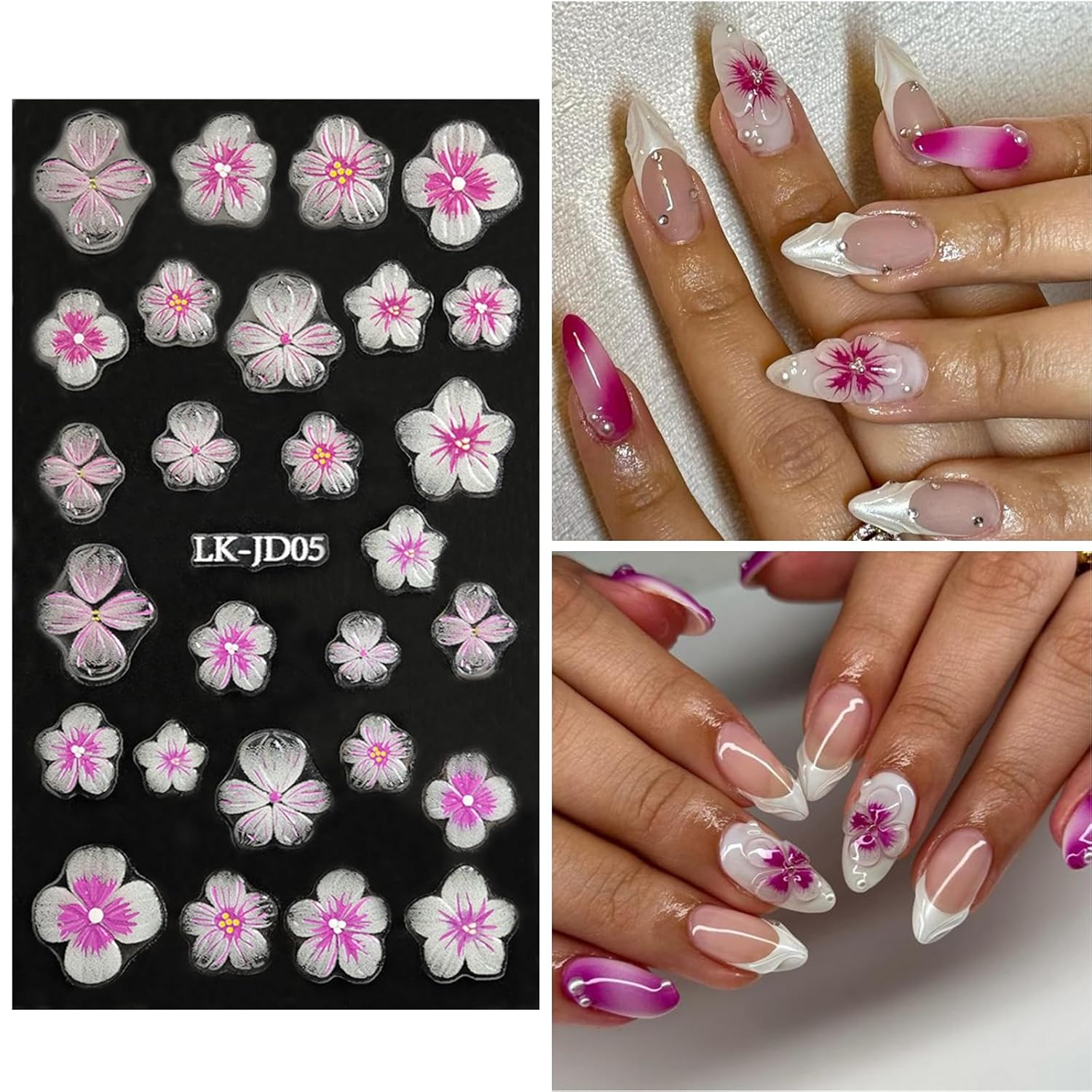 Flowers Nail Stickers 5D Embossed Nail Art 6 Sheets Colorful Nails Decals 3D Self-Adhesive Plumeria Supplies for Women Girls Manicure Nail Decoration Spring Summer Nails Design Sticker-Velvo Beauty
