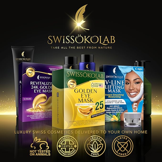 SWISSÖKOLAB Under Eye Patches For Puffy Eyes 24k Gold Eye Mask Dark Circles And Puffiness Collagen Eye Gel Pads Moisturizing & Reducing Wrinkles Anti-Aging Hyaluronic Acid (24K Gold Eye Mask)-Velvo Beauty