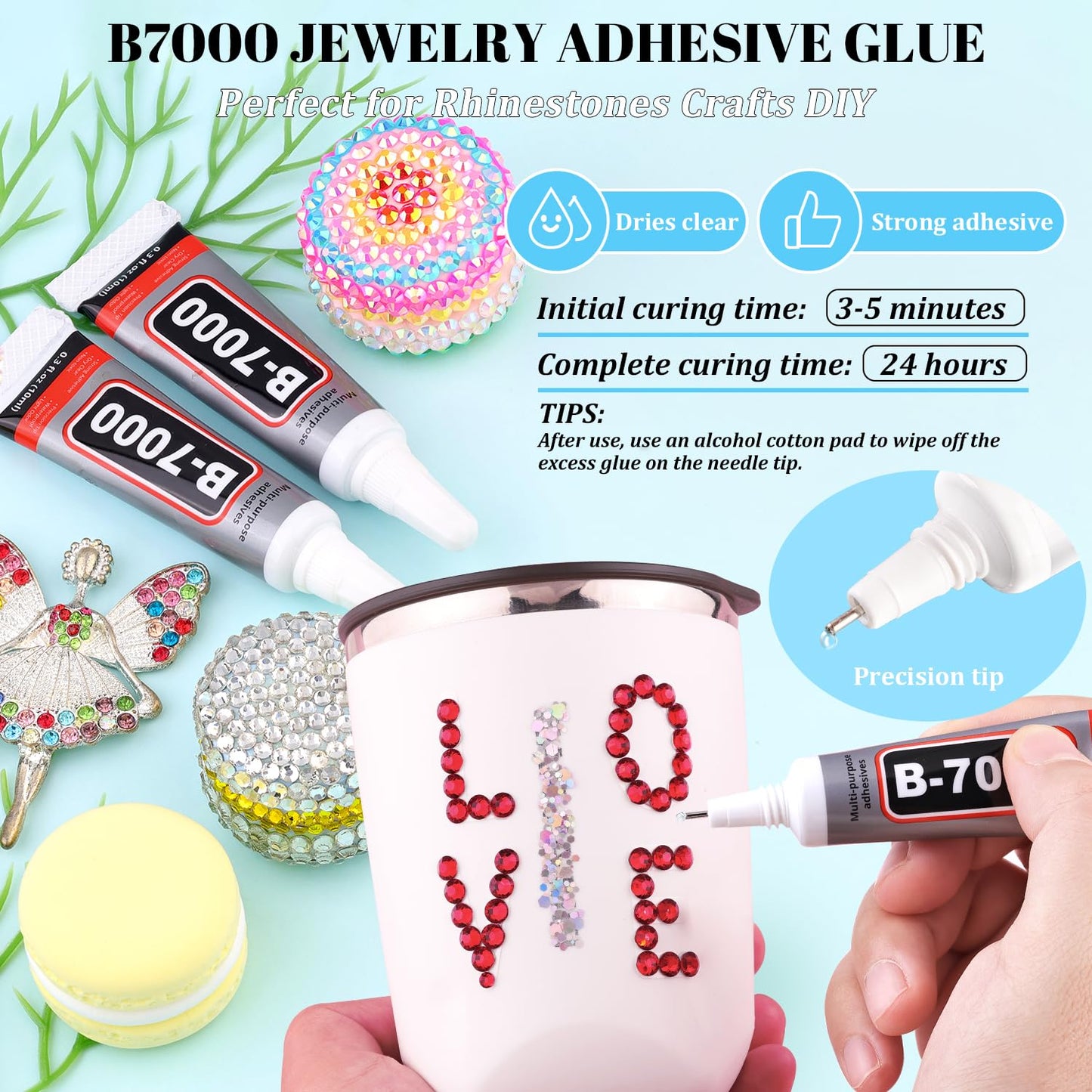 6000Pcs Resin Rhinestones for Bedazzling with 3Pcs B7000 Jewelry Glue, 1 Box Dark Red Flatback Rhinestones for Crafting Crafts DIY, Crystals Gems for Clothing Shoes Tumblers Nail Art Makeup-Velvo Beauty