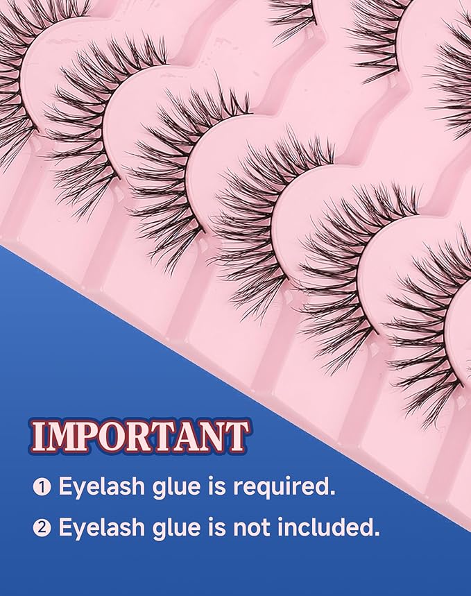 Wispy Lashes Natural Look Flared Strip False Eyelashes Round Eye Lash Soft False Mink Eyelash Fluffy Pack 7 Pairs 15MM D80-Velvo Beauty