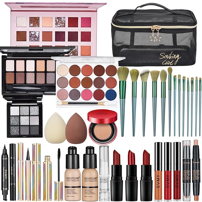 All In One Makeup Kit, Travel Makeup Kit, Makeup Kit for Women Full Kit, Makeup Gift Set for Women & Girls, Includes Foundation Eyeshadow Palette Lipstick Eyeliner Mascara Cosmetic Brush Set-Velvo Beauty
