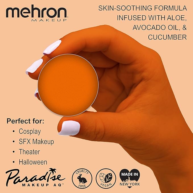 Mehron Makeup Paradise Makeup AQ Refill Size | Stage & Screen, Face & Body Painting, Beauty, Cosplay, and Halloween | Water Activated Face Paint, Body Paint, Cosplay Makeup .25 oz (7 ml) (Orange)-Velvo Beauty