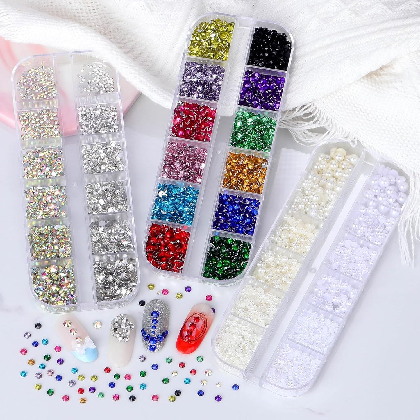 Flatback Rhinestones Half Pearls for Crafting, 1.6-4mm Colorful Crystal AB Rhinestones and 1.5-6mm Small Pearls for Bedazzling, Clothes and Nails Art-Velvo Beauty