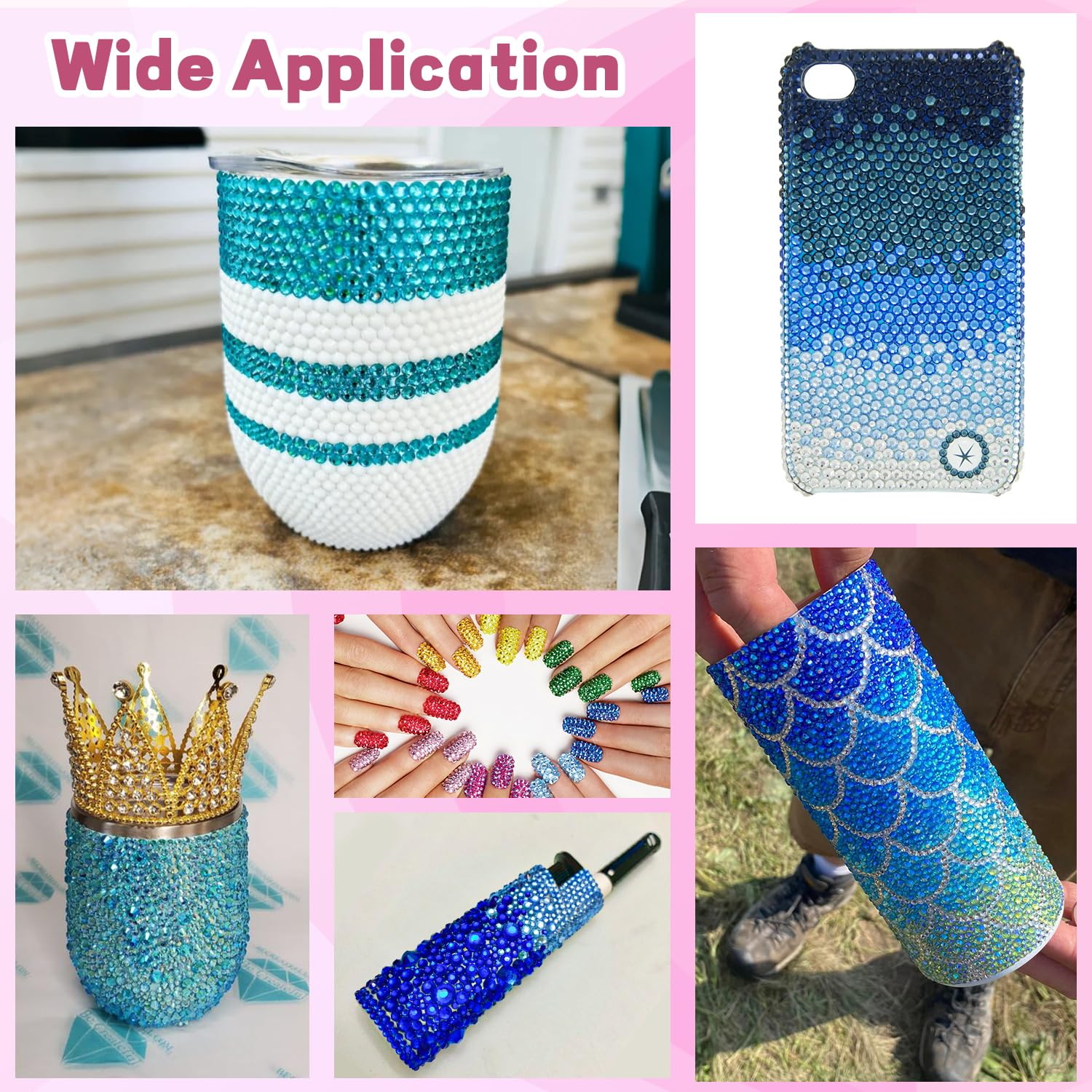 20000Pcs Blue Rhinestones for Bedazzling with 1Pcs B7000 Jewelry Glue, Resin Rhinestones for Crafting Crafts DIY, Bedazzler Kit Gems for Clothing Shoes Tumblers Nail Art Assorted Size 3/4/5/6mm-Velvo Beauty