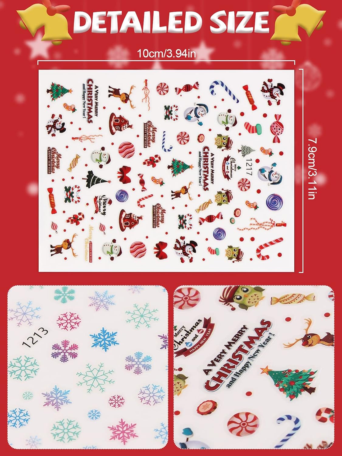 1000+ Patterns Christmas Nail Art Stickers Snowflake 3D Self-Adhesive Nail Decals, Kalolary Snowflake Santa Claus Snowman Christmas Stick Elk for Christams Nail Decorations for Women Kids-Velvo Beauty