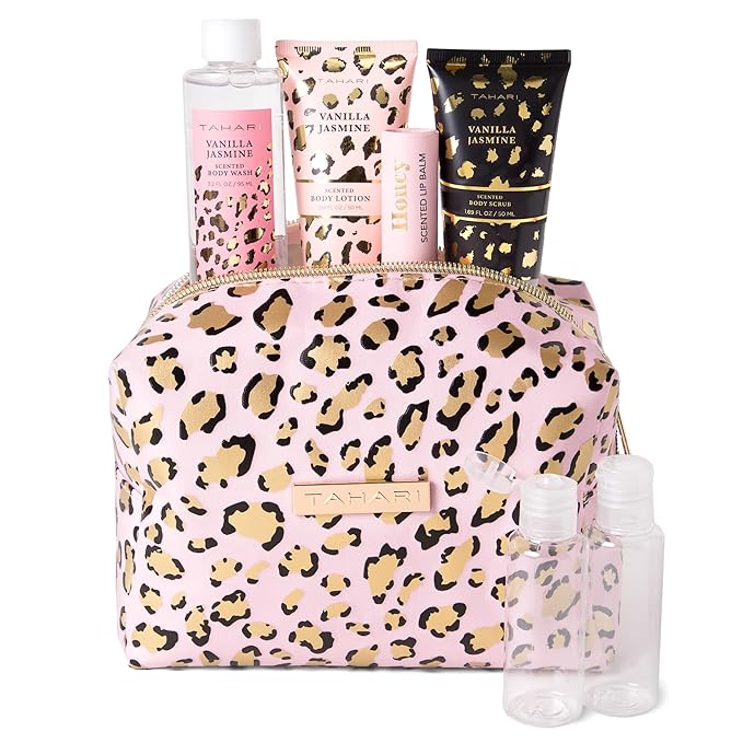 Tahari Spa Gift Set for Women, Vanilla Jasmine Spa Set, Bath Kit for Women Gift Set Includes Body Lotion, Body Wash, Hand Cream, Lotion Gift Set for Women, Birthday Gifts For Women - (Leopard)-Velvo Beauty