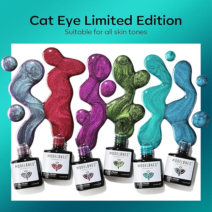 modelones Cat Eye Gel Nail Polish, 6 Colors Glitter Red Green Purple Blue Gel Polish Set with Magnet Sparkle Galaxy Series Nail Gel Polish Kit Soak Off Led Nail Art Manicure Salon DIY Gifts-Velvo Beauty