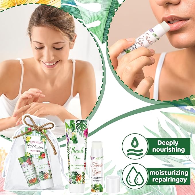 200 Pcs Baby Shower Wedding Party Favors Gift Set, 50 Pcs Baby Shower Hand Cream and 50 Lip Balm for Wedding Bridesmaid Guests Gift Supplies with 50 Organza Bag 50 Thank You Tag(Tropical)-Velvo Beauty