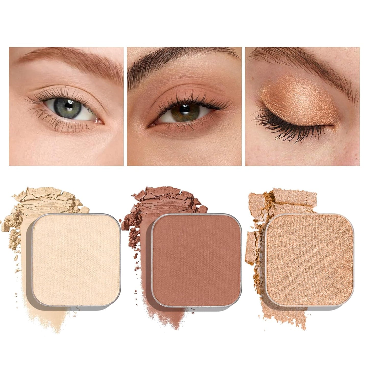 3-Color Eyeshadow Combo Pack – Matte & Shimmer Neutral Shades,Powder, Highly Pigmented, Long-Lasting, Refills Pans for Custom Magnetic Palette-Velvo Beauty