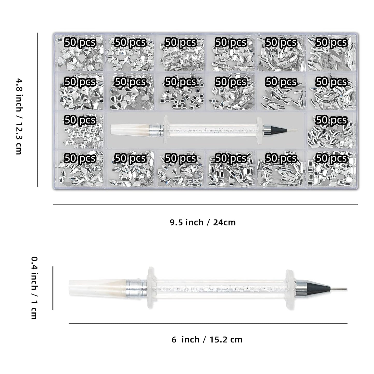 Nail Art Rhinestones, Nail Gems and Rhinestones Kit with Wax Pencil 1000 Pcs Flatback Rhinestones for Nails Decorations, Crafts, Makeup, Face, Clothes, Shoes-Velvo Beauty