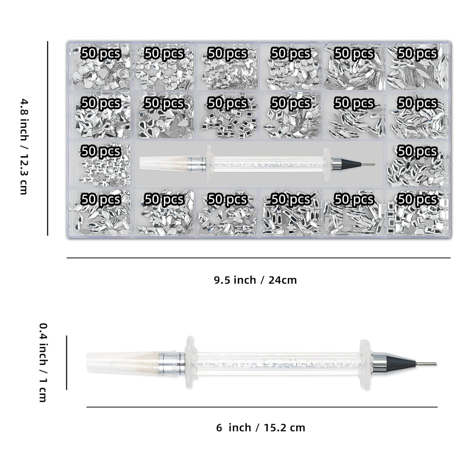 Nail Art Rhinestones, Nail Gems and Rhinestones Kit with Wax Pencil 1000 Pcs Flatback Rhinestones for Nails Decorations, Crafts, Makeup, Face, Clothes, Shoes-Velvo Beauty