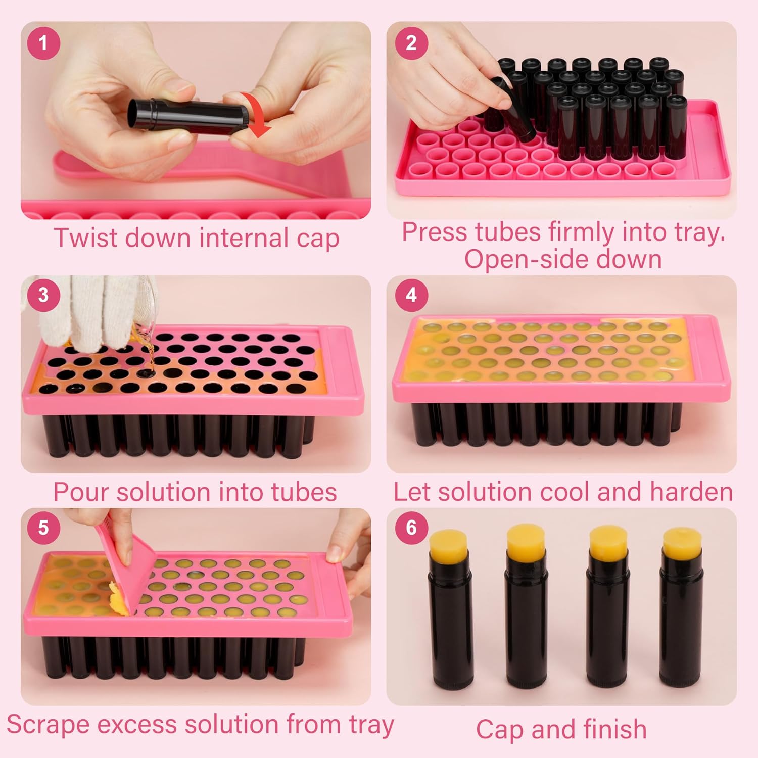 LotFancy Lip Balm Tubes with Filling Tray and Spatula, 50Pcs 4.5ml Black Lip Balm Containers, BPA Free & Leak Free, Handmade Set-Velvo Beauty