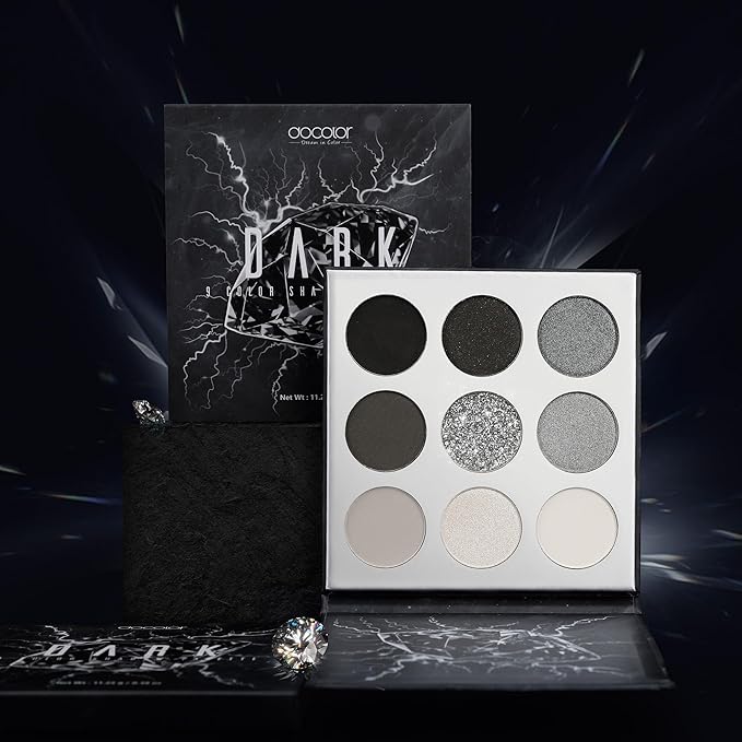 docolor Eyeshadow Palette 9 Colors Black Eyeshadow Gemstone Shadow Palette Highly Pigmented Mattes Shimmers Smokey Glitter Cream Colorful Powder Blendable Long Lasting Waterproof Makeup Palette-Velvo Beauty