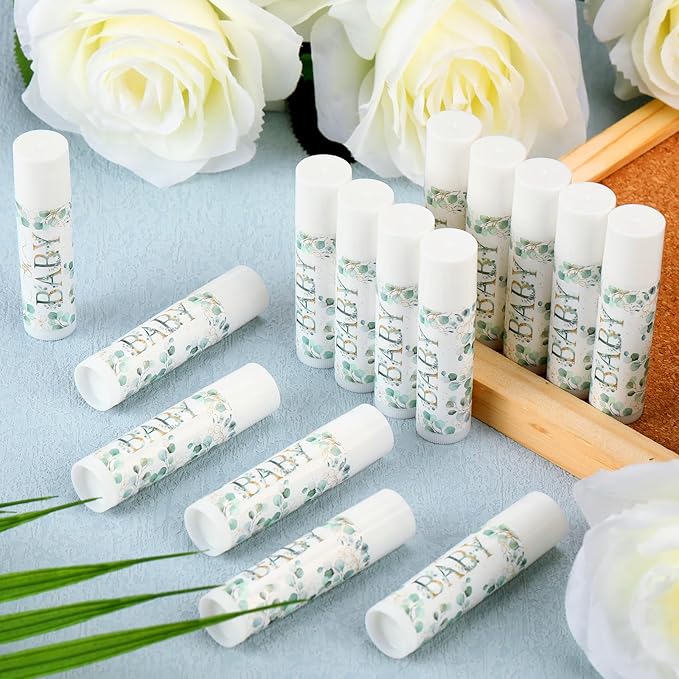50 Pack Sage Green Baby Shower Lip Balm Party Supplies Bulk for Girls Guests Boys Neutral Baby Shower Gifts Gender Reveal Favors Prizes Souvenirs Winners Thank You Appreciation Gifts-Velvo Beauty