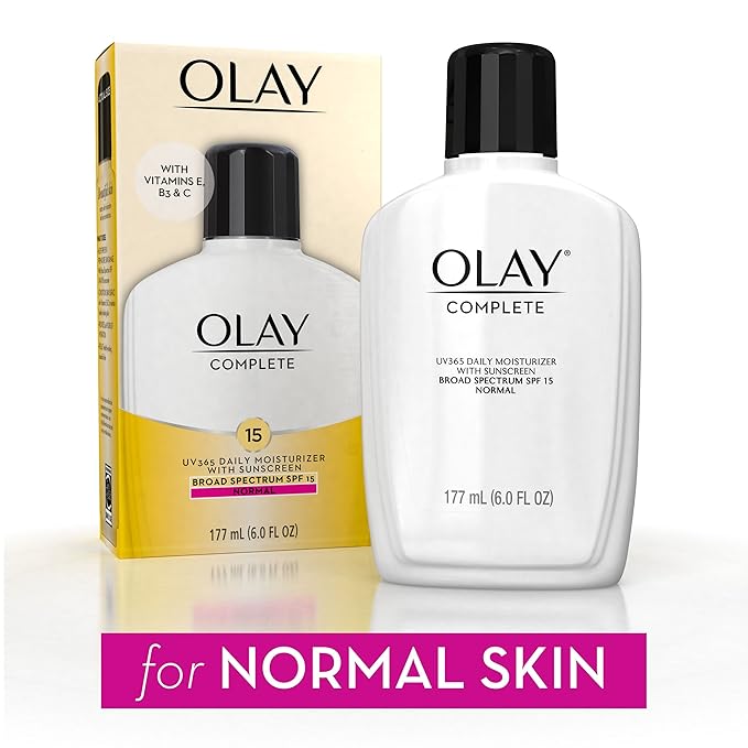 Olay Face Moisturizer, Complete with Sunscreen SPF 15, Daily Facial Lotion for Normal Skin, Lightweight Hydrating Broad Spectrum Sun Protection - Vitamin C, E, and Niacinamide - 6 Oz 2 Pack-Velvo Beauty