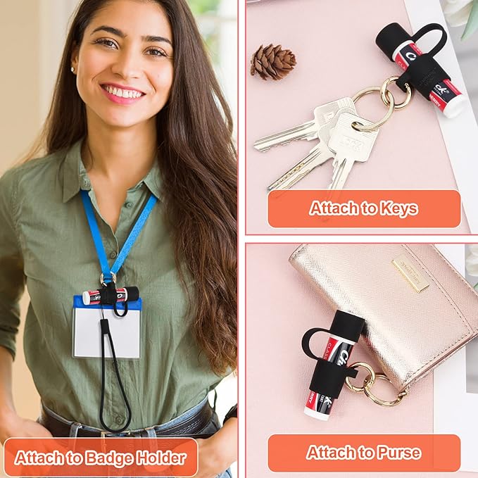 Desing Wish Silicone Lip Balm Holder with Cap Cover Portable Chapstick Holder Keychain Sleeve Lip Balm Key Chain with Key Ring and Wrist Strap Lanyard - Black-Velvo Beauty