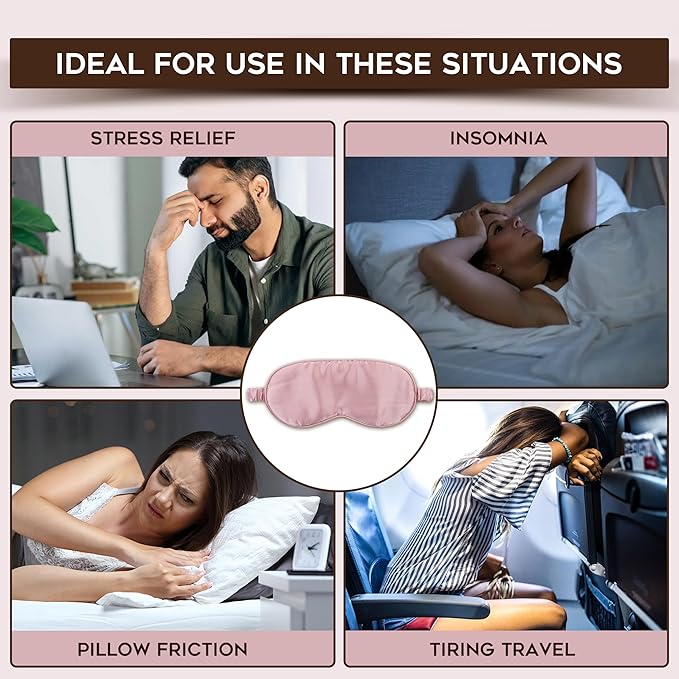 in Flight Mind Mulberry Silk Sleep Mask, Eye Mask for Sleeping with Elastic Headband, Super Soft Sleeping Mask,Comfortable Silk Eye Sleep Mask, Sleep Eye Mask for Night Sleeping, Travel, Nap(Pink)-Velvo Beauty