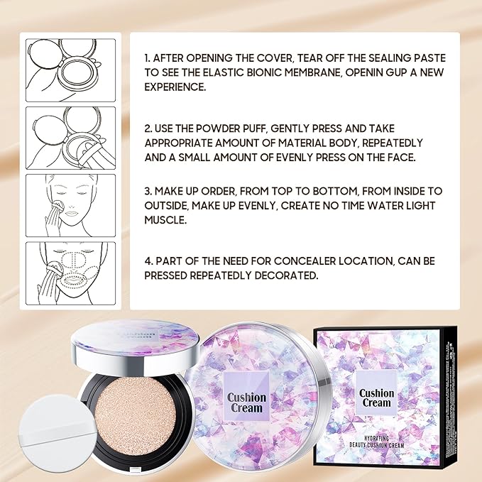 Mushroom Head Air Cushion CC Cream - BB Cream Foundation Makeup Moisturizing Concealer Long-Lasting, Cushion Foundation Full Coverage Self Adjusting (Natural, 1 PCS)-Velvo Beauty