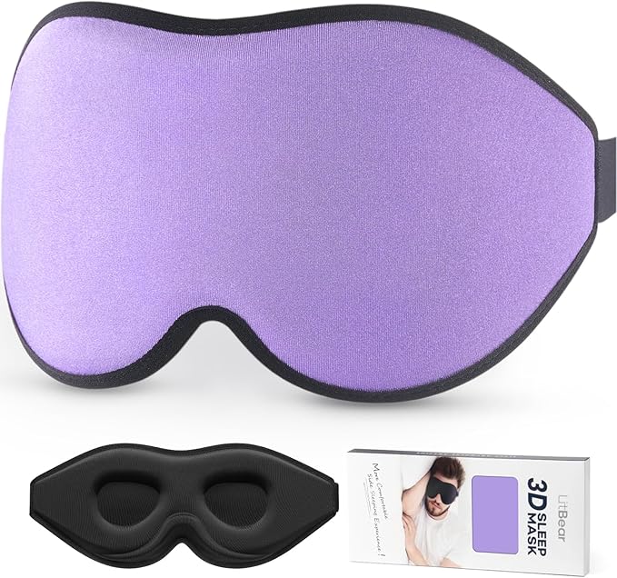 LitBear Sleep Mask for Side Sleeper Women Men, Eye Mask for Sleeping Light Blocking, 3D Contoured Cup Sleeping Mask, Soft Breathable Sleep Eye Mask with Adjustable Strap for Flight, Light Purple-Velvo Beauty