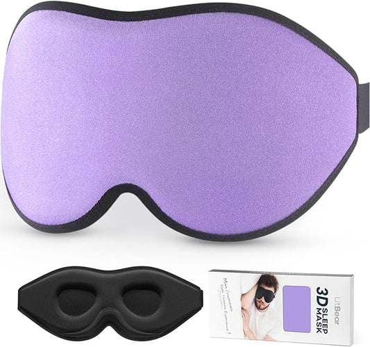 LitBear Sleep Mask for Side Sleeper Women Men, Eye Mask for Sleeping Light Blocking, 3D Contoured Cup Sleeping Mask, Soft Breathable Sleep Eye Mask with Adjustable Strap for Flight, Light Purple-Velvo Beauty