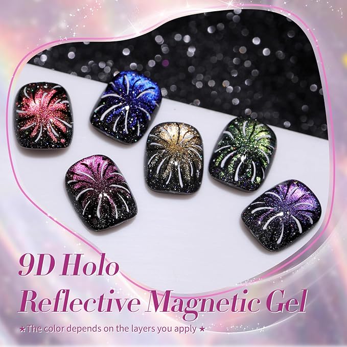 Born Pretty 9D Magnetic Gel Nail Polish Reflective Glitter Gel Polish Holographic Colorful Cat Magnetic Gel Polish Set 7ML 6PCS-Velvo Beauty