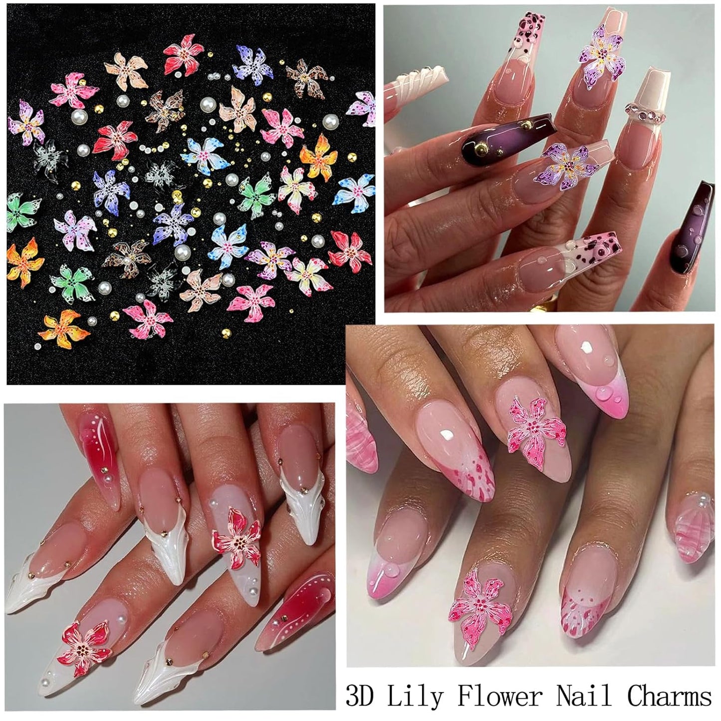 Flower Nail Art Charms with Rhinestones Glue Gel Cream Flatback Pearls Luxurious Nail Gems Supplies Accessories Gold Silver Nails Decoration Pearls for Women Nails Design-Velvo Beauty