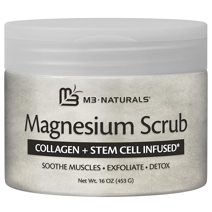 Magnesium Body Scrub for Sore Muscles, Exfoliation, Relaxation and Deep Hydration | Calming & Moisturizing Mineral-Rich Dead Sea Salt Formula With Collagen, Stem Cell & Shea Butter, 16 OZ (453 G)-Velvo Beauty
