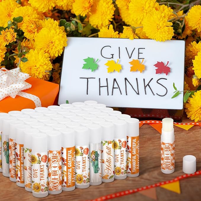 50 Pack Hello Fall Thanksgiving Party Gifts Favors Bulk Lip Balms Gifts Small Thank You Appreciation Gifts Thanksgiving Christmas Stuffers for Women Men Staff Coworkers-Velvo Beauty