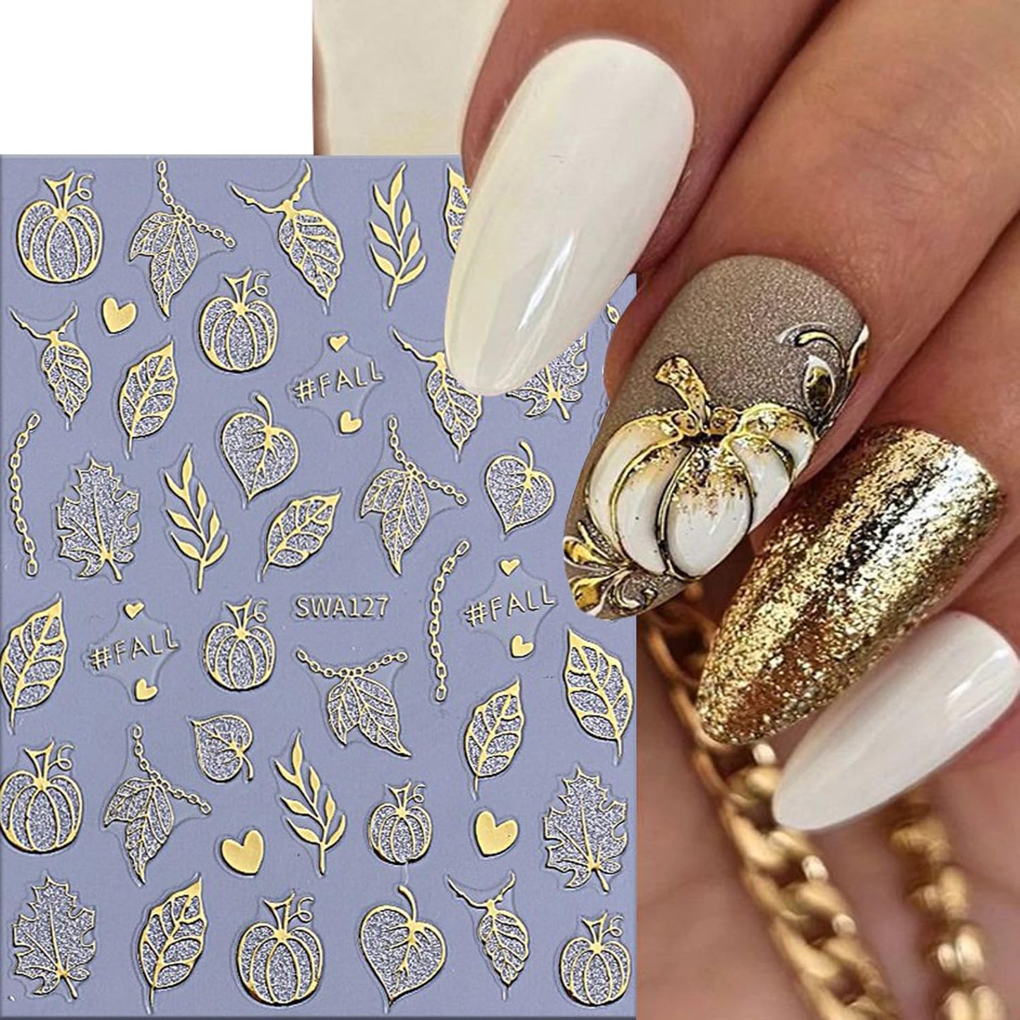 6 Sheets Halloween Nail Art Stickers 3D Self -Adhesive Pumpkin and Leaves Nail Decals Holographic Spider Bat Nail Stickers Halloween Nail Decoration for Women Manicure Supplies-Velvo Beauty