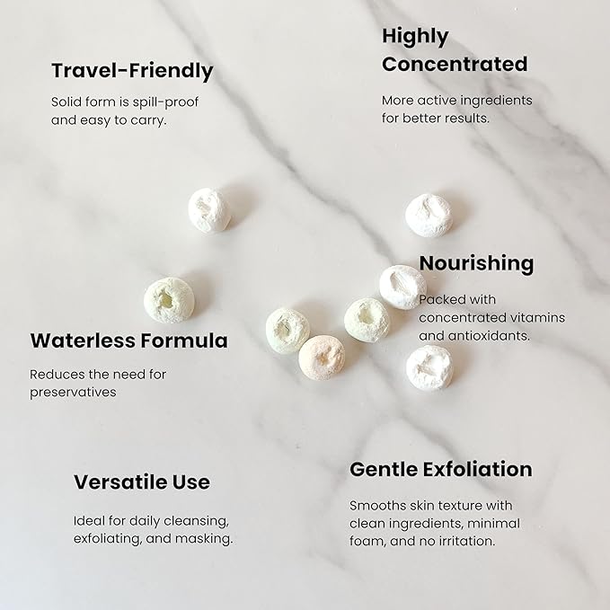 3-in-1 Solid Facial Cleanser, Exfoliator, and Wash-off Mask - Vegan, Cruelty-Free, Plastic-Free, Travel-Friendly, 1 Month Supply (60 Crushable Tablets) in Tin (Brightening Beans in Tin)-Velvo Beauty