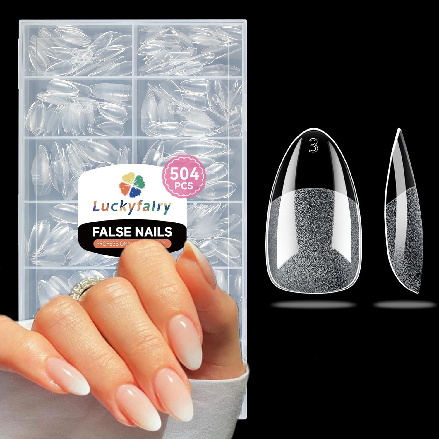 Short Almond Nail Tips: 504pcs Soft Gel Nail Tips Pre Etched Short Fake Nails, Half Matte Full Cover Clear Press on Nails for Nail Extension DIY Home, 12 Sizes Acrylic Gelly Tips-Velvo Beauty