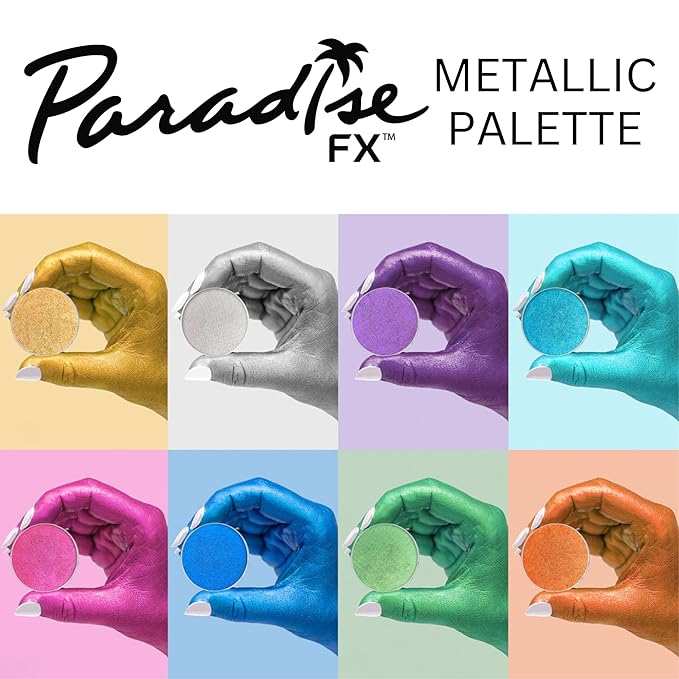 Mehron Makeup Paradise Makeup AQ 8 Color Metallic Palette | Magnetic Refillable Body Paint & Face Paint Palette | Professional Water Activated Makeup for Costumes, SFX, Halloween, & Cosplay-Velvo Beauty