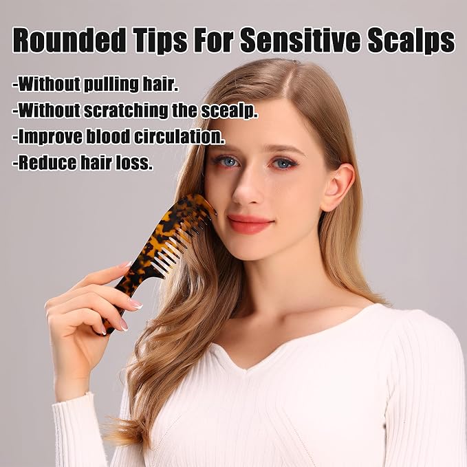 Fsmiling Wide Tooth Comb Large Detangling Comb Cellulose Detangler Comb for Women Thick Curly Wavy Wet Dry Hair 2 Pack,Tortoise shell-Velvo Beauty
