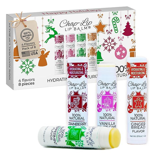 100% Natural Lip Balm Set - Beeswax Natural Christmas Gifts for Her - Ideal Gift for Women - Lip Moisturizer for Dry Lips, Cocoa Butter - Petroleum Free Pack of 8-Velvo Beauty