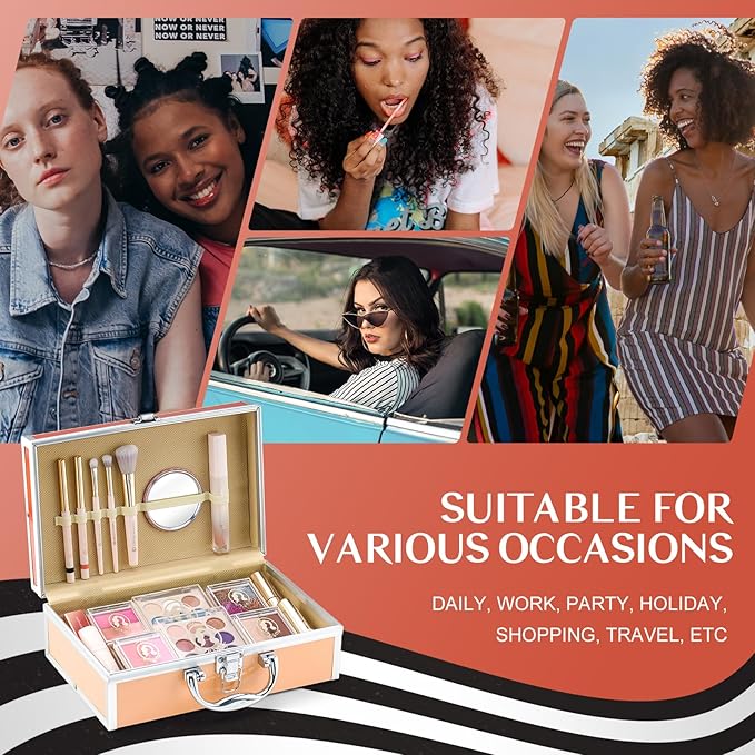 Color Nymph All In One Makeup Kit For Teenager Girls, Beginners Makeup Set For Teens Full Kit Cosmetic Set Girl Make up Kit For Girls 18 color eyeshadow 4 color Glitter & Lipgloss Blush Mirror - Red-Velvo Beauty