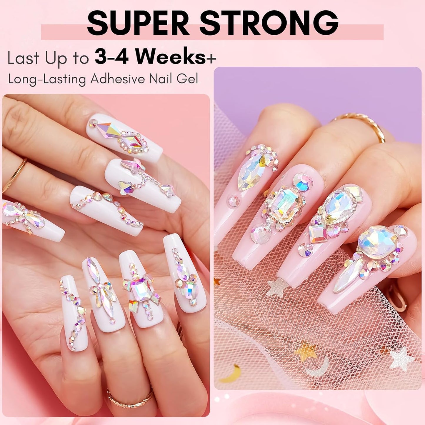 Makartt Nail Rhinestone Glue Set - Gel Nail Glue for Rhinestones, 3D Art Design Super Strong Adhesive for Charm Gems Jewel Crystal Beads Diamonds, 15ml & 8ml, Easy Use, Cured Need-Velvo Beauty