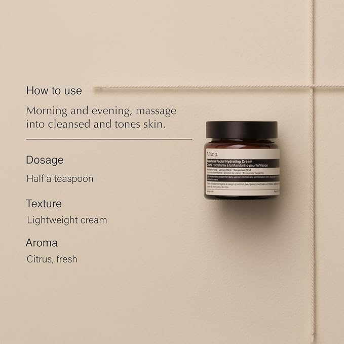 Aesop Mandarin Facial Hydrating Cream | Cools, Tones, and Balances Normal And Combination Skin | Mandarin Rind, Lemon Rind, Tangerine Rind | 2.1 oz / 60 mL-Velvo Beauty