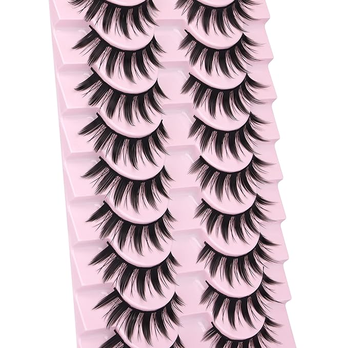 False Eyelashes 10 Pairs Manga Lashes Japanese Style Anime Thick Cosplay Lashes Natural Look 16MM Spiky 8D Wispy Faux Mink Lashes Full Strip Doll Lashes by FANXITON-Velvo Beauty
