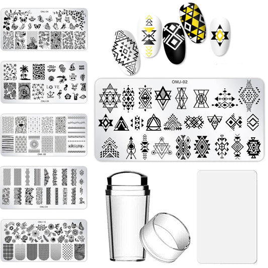 AddFavor Nail Stamper Kit 6pcs Flower Lace Nail Art Stamping Plate Butterfly Leaf Geometry Template with Silicone Nail Stamper and Scraper for Women Girls DIY Fingernail Manicure Stencils Tools-Velvo Beauty