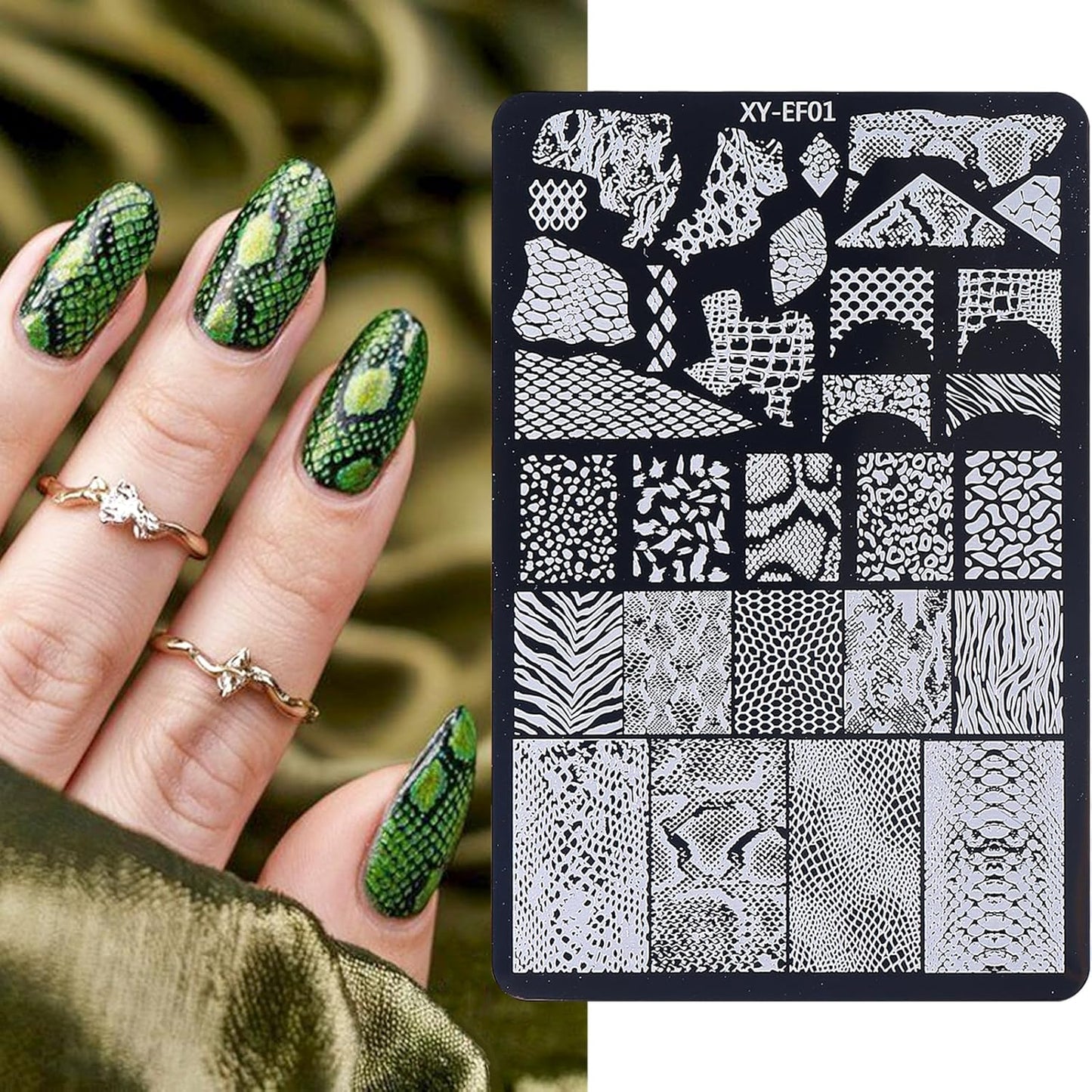 4pcs Snake Leopard Print Nail Stamping Plate Stencil with French Tip Nail Stamper Kit Reusable Salon Nail Set DIY Manicure Supplies Nail Art Tools-Velvo Beauty