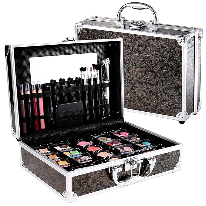 Makeup Kit for Teen Girls & Women Full Kit, Beauty Train Case with Starter Cosmetics Set, Make Up Valentine's Day Gift Box with Eyeshadow,Lipgloss,Highlight,Blush,Lip&Eye Pen,Brush & More(GoldenBrown)-Velvo Beauty